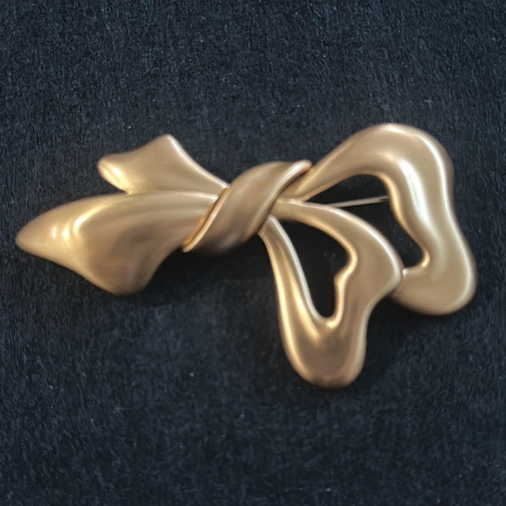 SOLD Vintage Signed Monet Satin Finish Ribbon Bow Pin Brooch Gold Tone SOLD